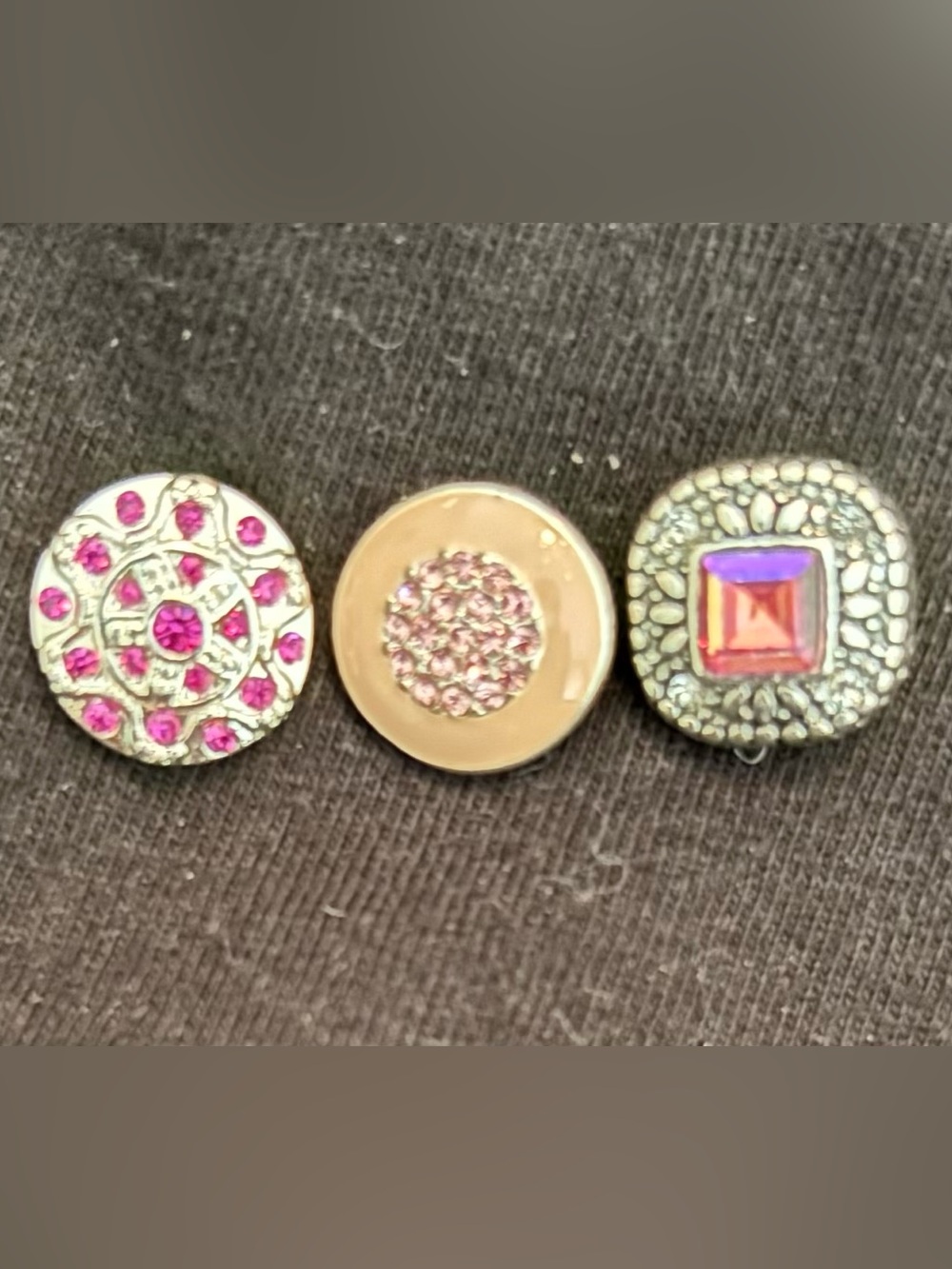 Interchangeable Pink Crystal Button Charms (Set of 3) Original Dots